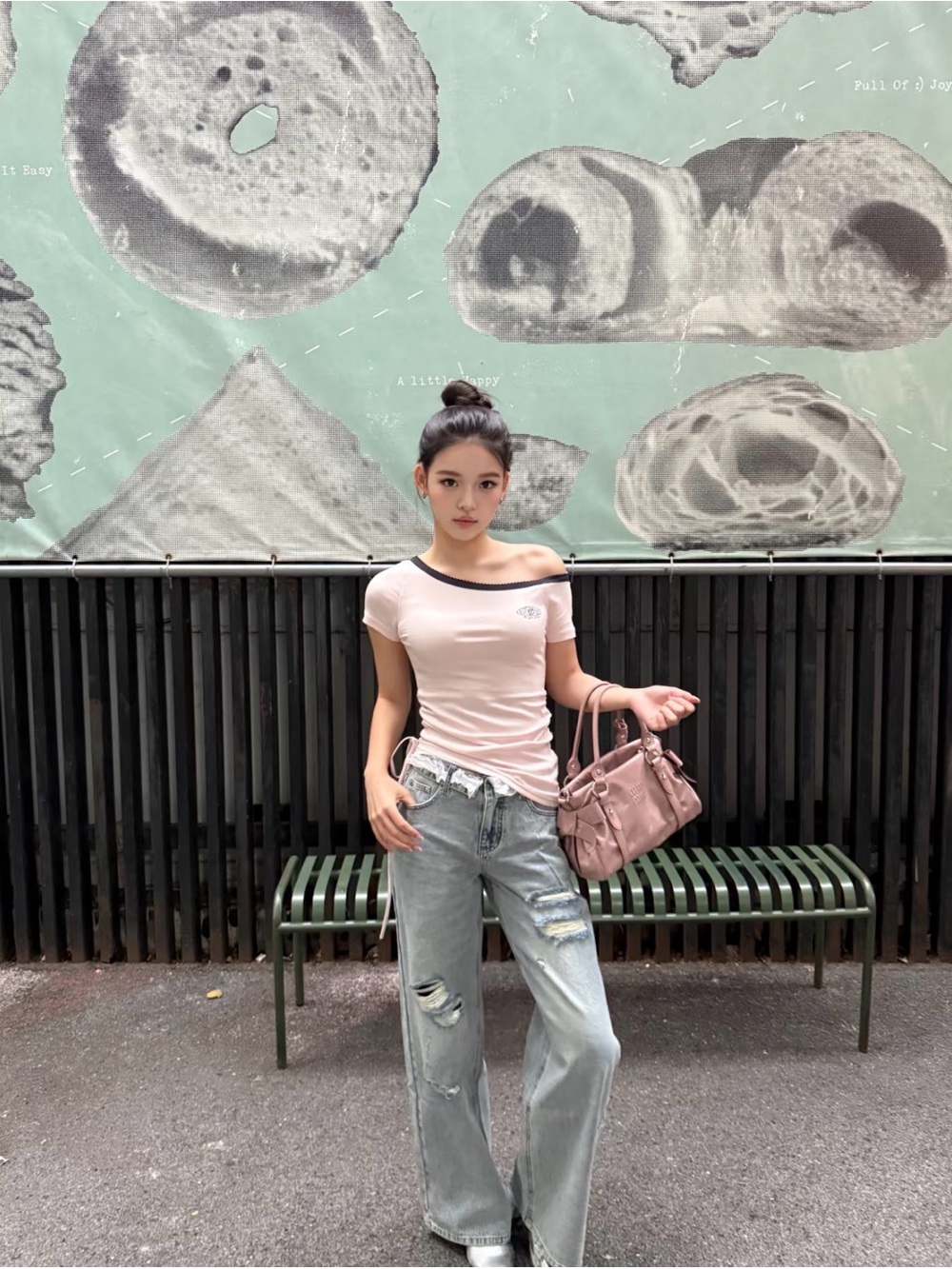 Women's Off-Shoulder Pink Stretch Tee